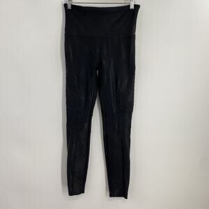 Spanx Leggings Women’s Large Black Gloss Paded Comfort Athleisure Sporty 738